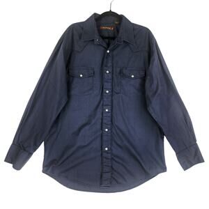 Roper Mens Karman Western Snap Shirt XL Navy Blue Embroidered Yoke Long Sleeve